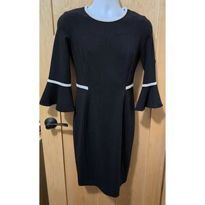 Calvin Klein Black Dress With White Trim & Bell Sleeves whimigoth academia